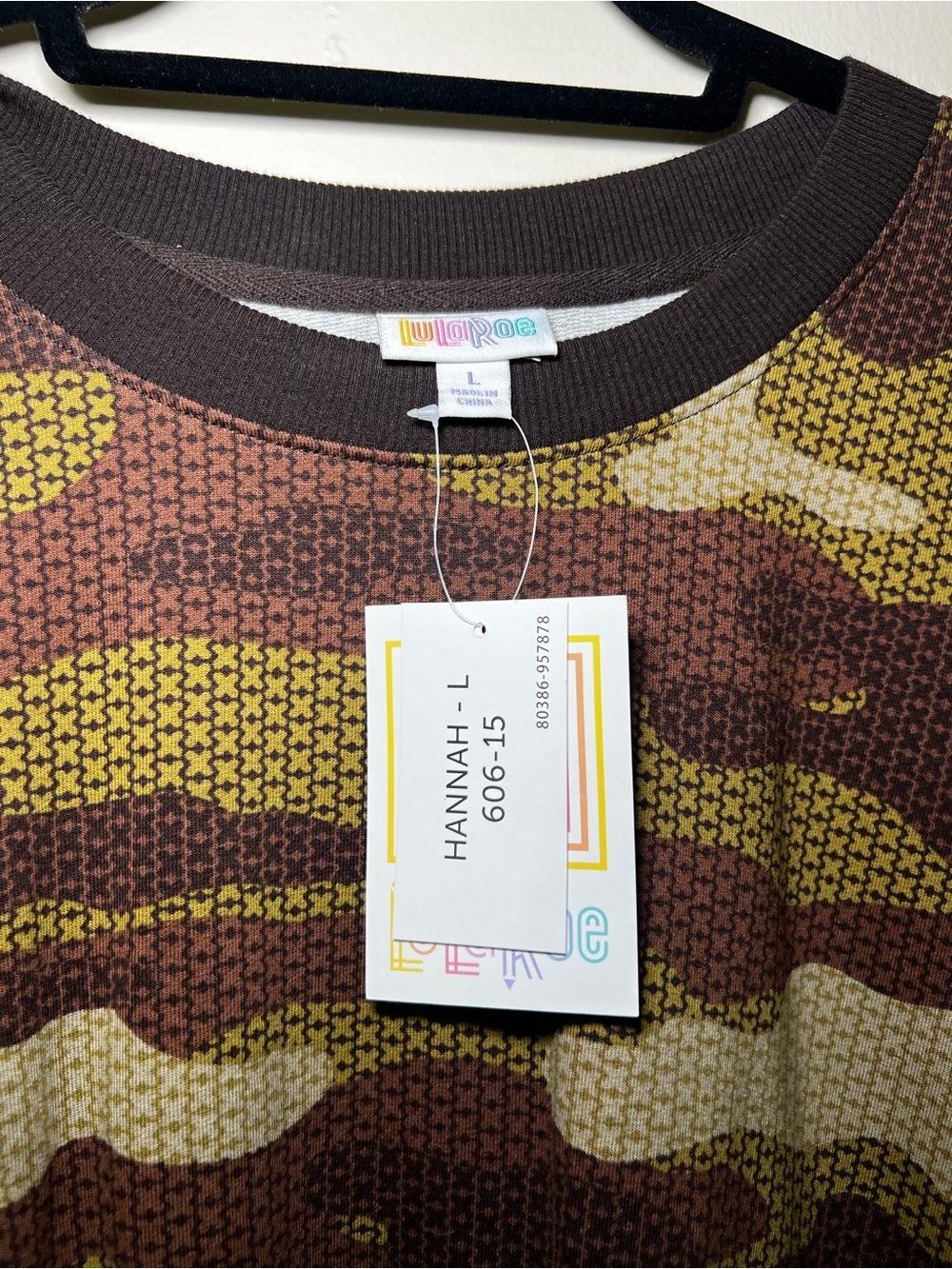 LuLaRoe Hannah Camo Print Crew Sweater - Picture 2 of 3